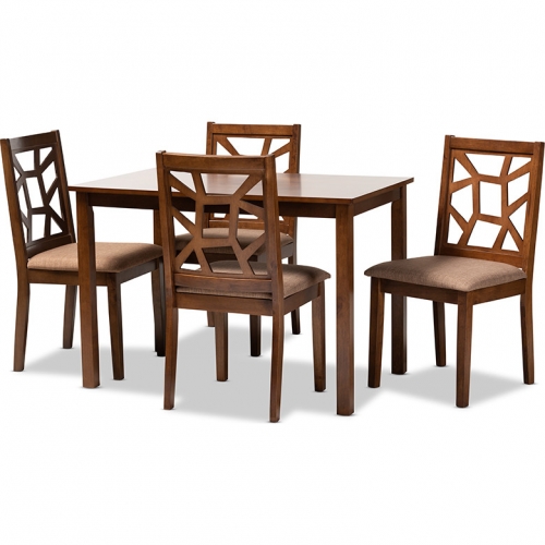 Abilene 5 Piece Dining Set in Light Brown Fabric & Walnut Brown