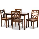 Abilene 5 Piece Dining Set in Light Brown Fabric & Walnut Brown