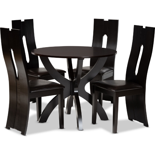 Ronda 5 Piece Dining Set in Brown Leatherette & Wood