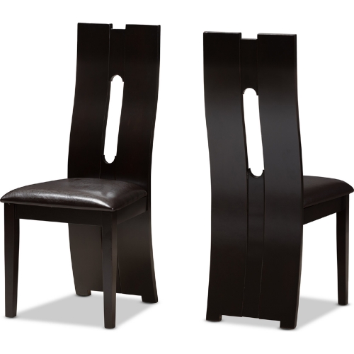 Alani Dining Chair in Dark Brown Leatherette & Wood (Set of 2)