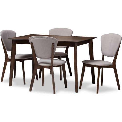 Tarelle 5 Piece Dining Set in Light Gray Fabric & Walnut Finish