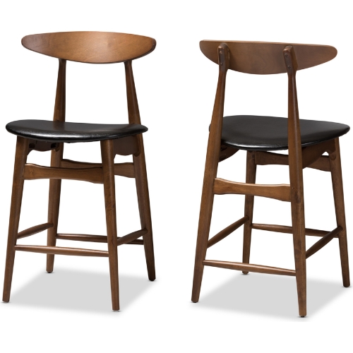 Flora Counter Stool in Black Leatherette Walnut Finish (Set of 2)