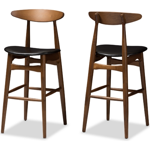 Flora Bar Stool in Black Leatherette Walnut Finish (Set of 2)