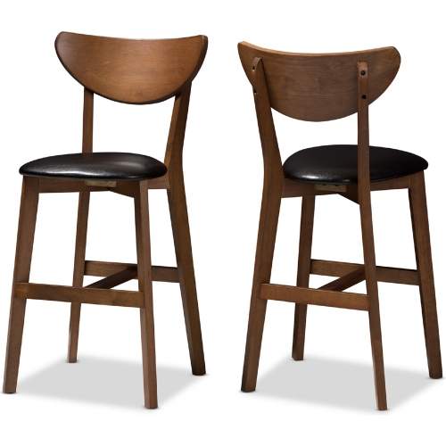 Eline Counter Stool in Black Leatherette & Walnut Finish (Set of 2)