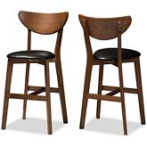 Eline Counter Stool in Black Leatherette & Walnut Finish (Set of 2)