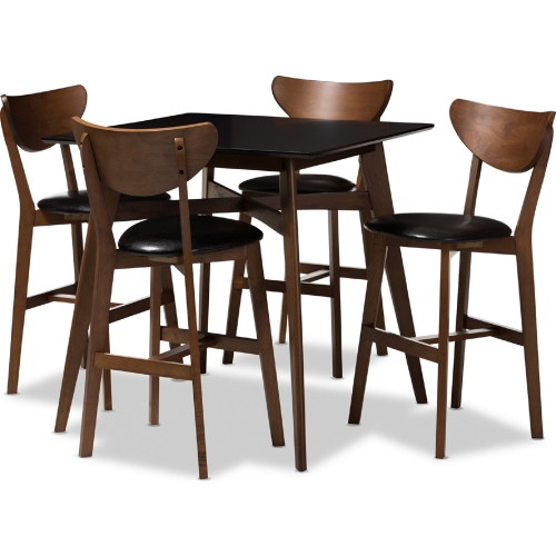 Eline 5 Piece Counter Dining Set in Black Leatherette & Walnut Finish