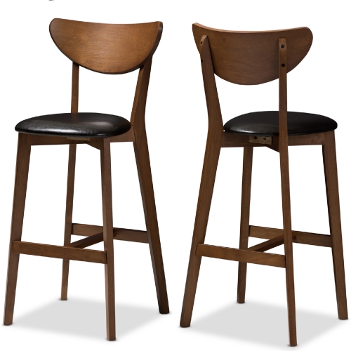 Eline Bar Stool in Black Leatherette & Walnut Finish (Set of 2)