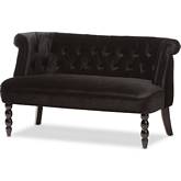 Flax Victorian Style Loveseat in Tufted Black Velvet