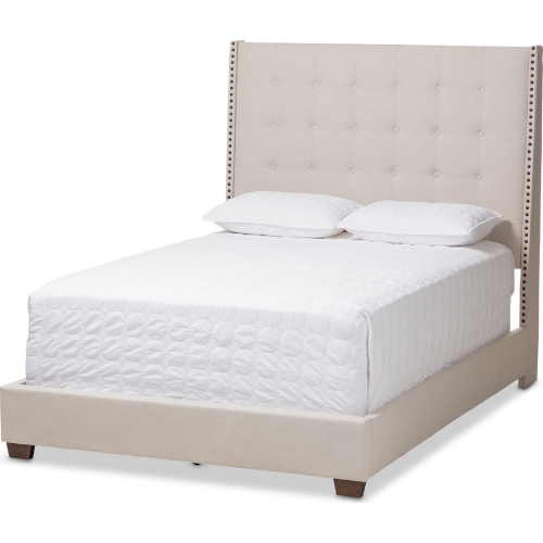 Georgette King Bed in Button Tufted Light Beige Fabric