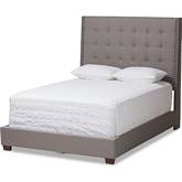 Georgette Queen Bed in Button Tufted Light Gray Fabric