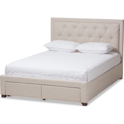 Aurelie Queen Storage Bed in Light Beige Fabric