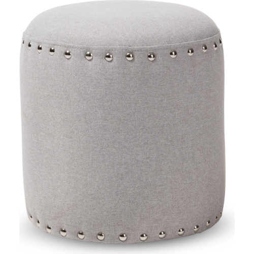 Rosine Ottoman in Light Gray Fabric w/ Nail Trim