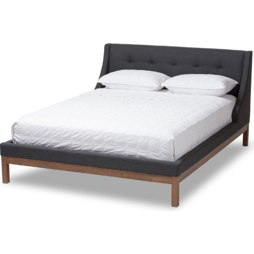 Louvain Full Platform Bed in Dark Gray Fabric & Walnut Finish