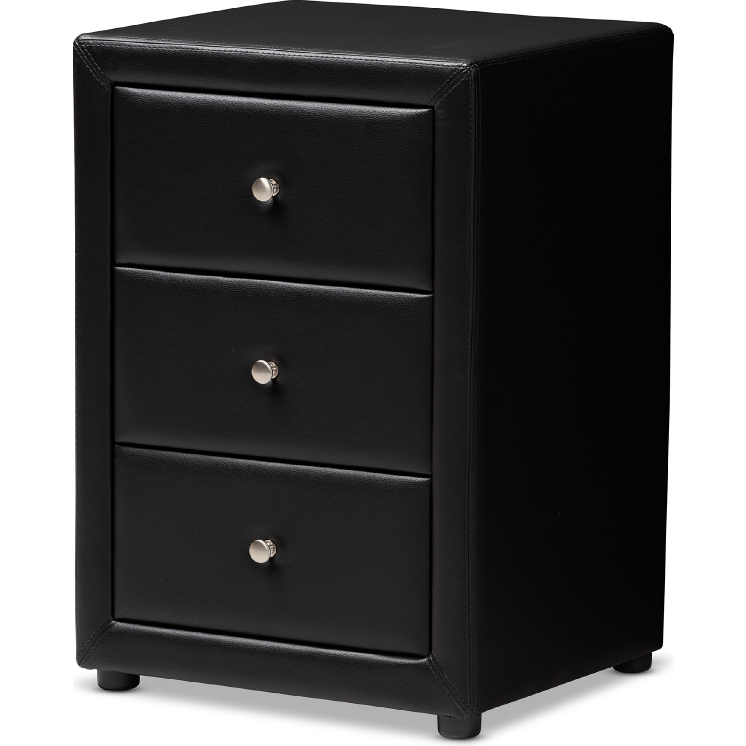 Baxton BBT3138 Black NS Tessa 3 Drawer Nightstand in Black