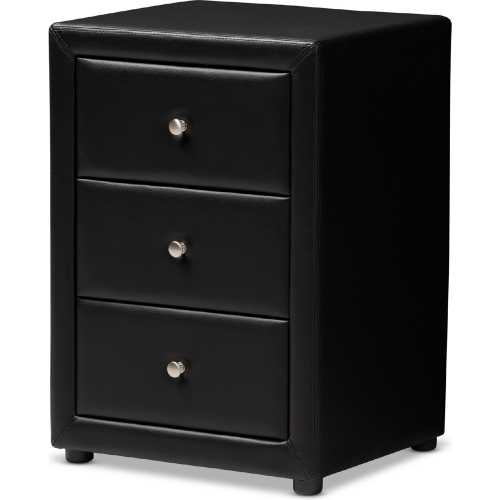 Tessa 3 Drawer Nightstand in Black Leatherette