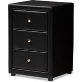 Tessa 3 Drawer Nightstand in Black Leatherette