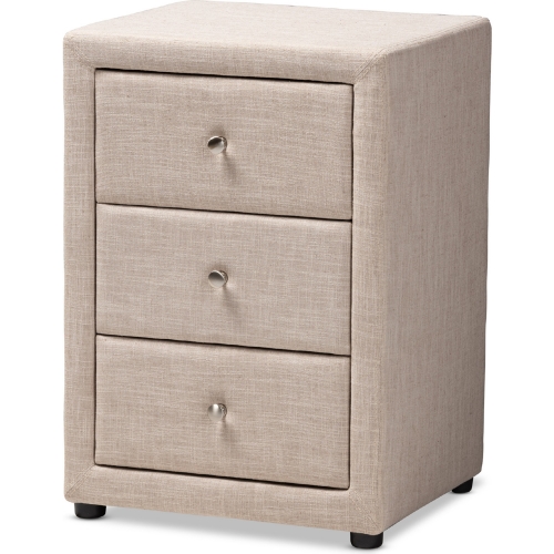 Tessa 3 Drawer Nightstand in Beige Fabric