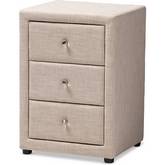 Tessa 3 Drawer Nightstand in Beige Fabric