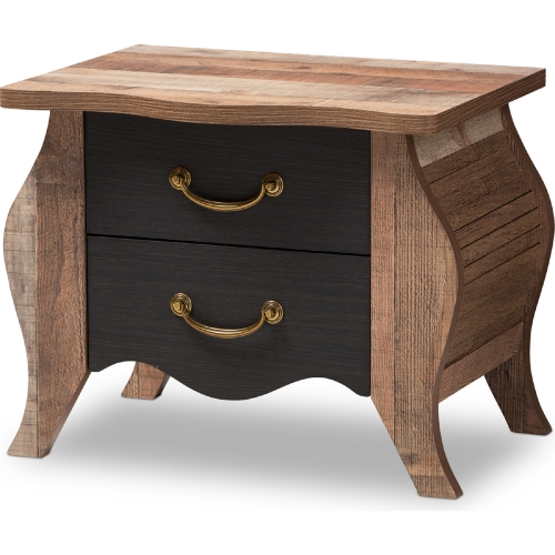 Romilly 2 Drawer Nightstand in Black & Oak Brown Finish