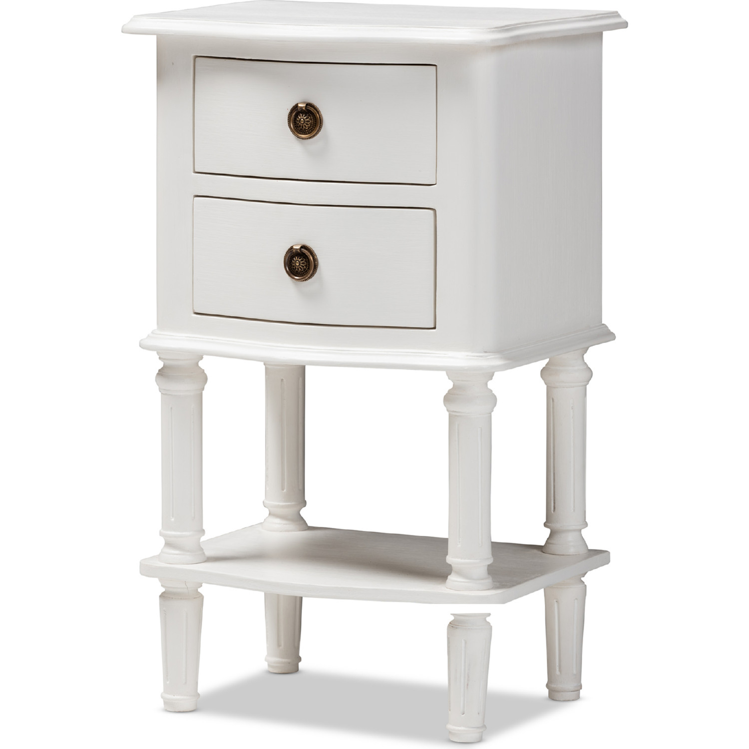 Baxton GLA5 White NS Audrey 2 Drawer Nightstand in White Finish