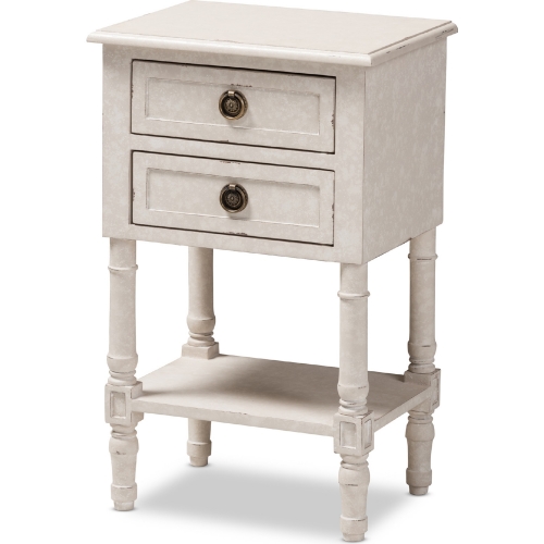 Lenore 2 Drawer Nightstand in White Wash Wood