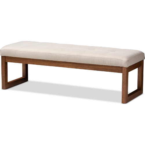 Caramay Bench in Tufted Beige Fabric & Walnut Brown Wood