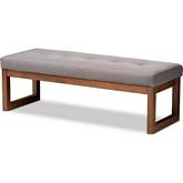 Caramay Bench in Tufted Gray Fabric & Walnut Brown Wood