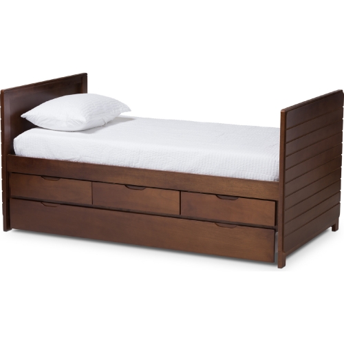 Linna Twin Daybed w/ Trundle in Walnut Brown Finish