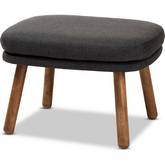 Lovise Ottoman in Dark Gray Fabric & Walnut Finish