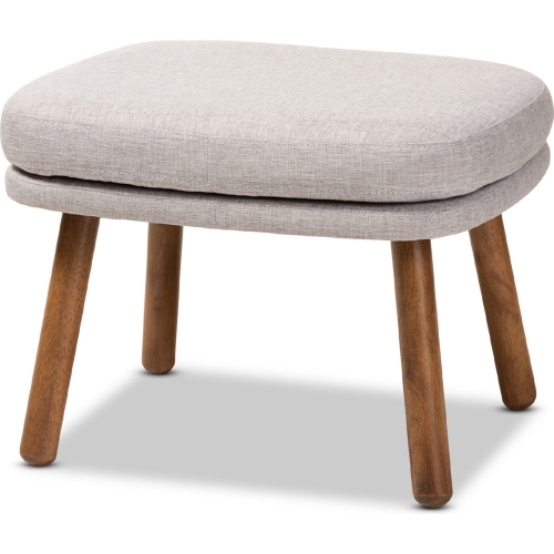 Lovise Ottoman in Gray Beige Fabric & Walnut Finish