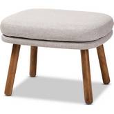 Lovise Ottoman in Gray Beige Fabric & Walnut Finish