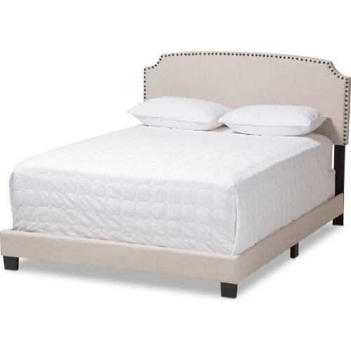 Odette Queen Bed in Light Beige Fabric