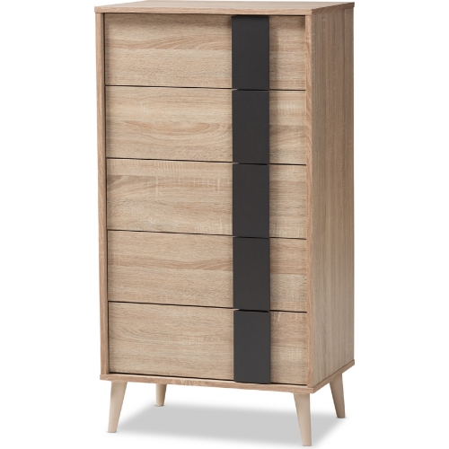 Lisen 5 Drawer Chest in Light Oak & Gray Finish