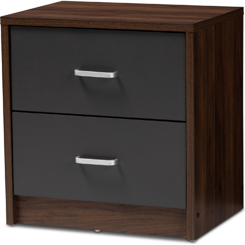 Hansel 2 Drawer Nightstand in Dark Brown & Dark Gray Finish