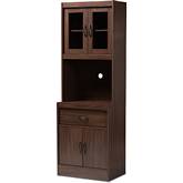 Laurana Kitchen Cabinet & Hutch in Dark Walnut Finish Wood