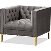 Zanetta Accent Lounge Chair in Tufted Gray Velvet & Gold