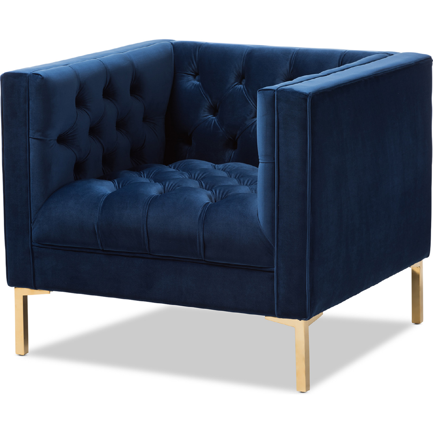 Baxton TSF 7723 Navy Gold Zanetta Accent Lounge Chair in Tufted