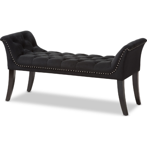 Chandelle Bench in Tufted Black Velvet