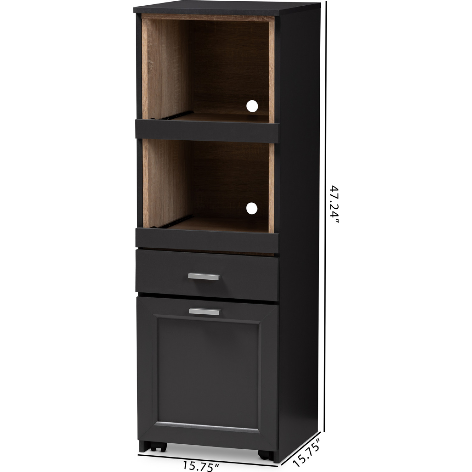 Baxton SE KC013WI DG HO Fabian Cabinet in Dark Gray Oak Brown Finish