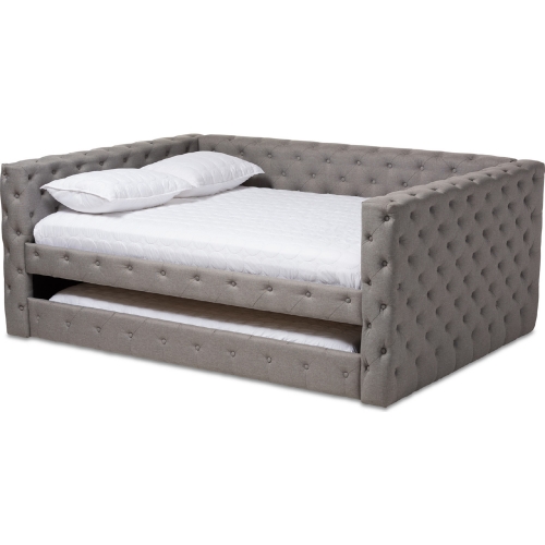 Anabella Queen Daybed w/ Trundle in Tufted Gray Fabric