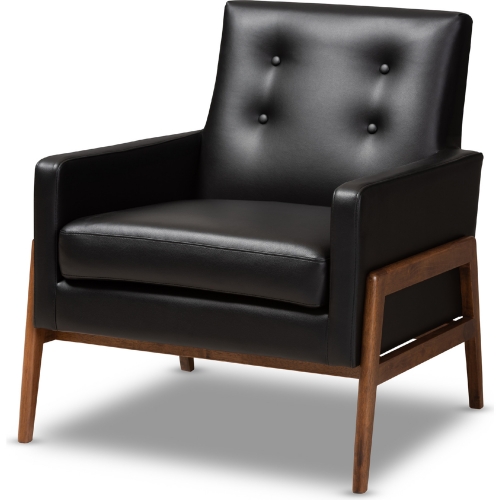 Perris Accent Chair Black Leatherette & Walnut Finish