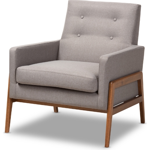 Perris Accent Chair in Tufted Gray Fabric & Walnut Finish