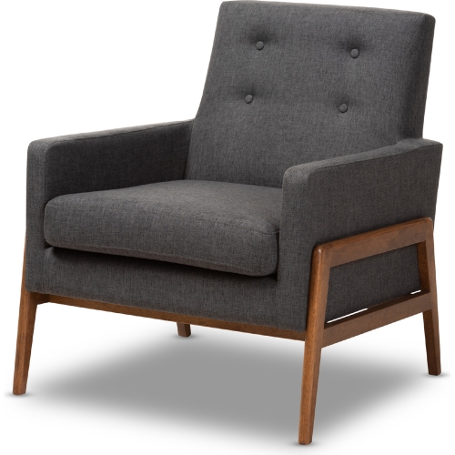 Perris Accent Chair Dark Gray Leatherette & Walnut Finish