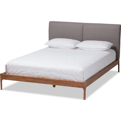 Aveneil King Platform Bed in Gray Fabric & Walnut Finish