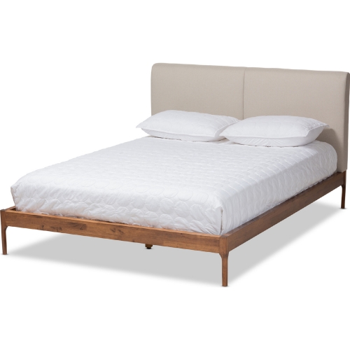 Aveneil King Platform Bed in Beige Fabric & Walnut Finish