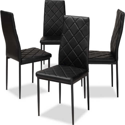 Blaise Dining Chair in Tufted Black Leatherette & Black (Set of 4)