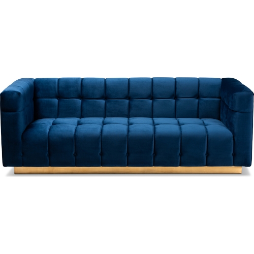 Loreto Sofa in Tufted Navy Blue Velvet & Brushed Gold