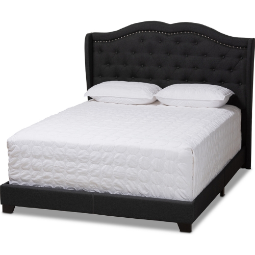 Aden Queen Bed in Tufted Charcoal Gray Fabric