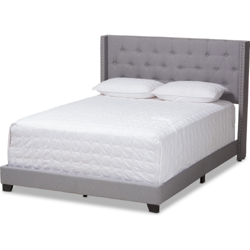 Brady Queen Bed in Tufted Light Gray Fabric