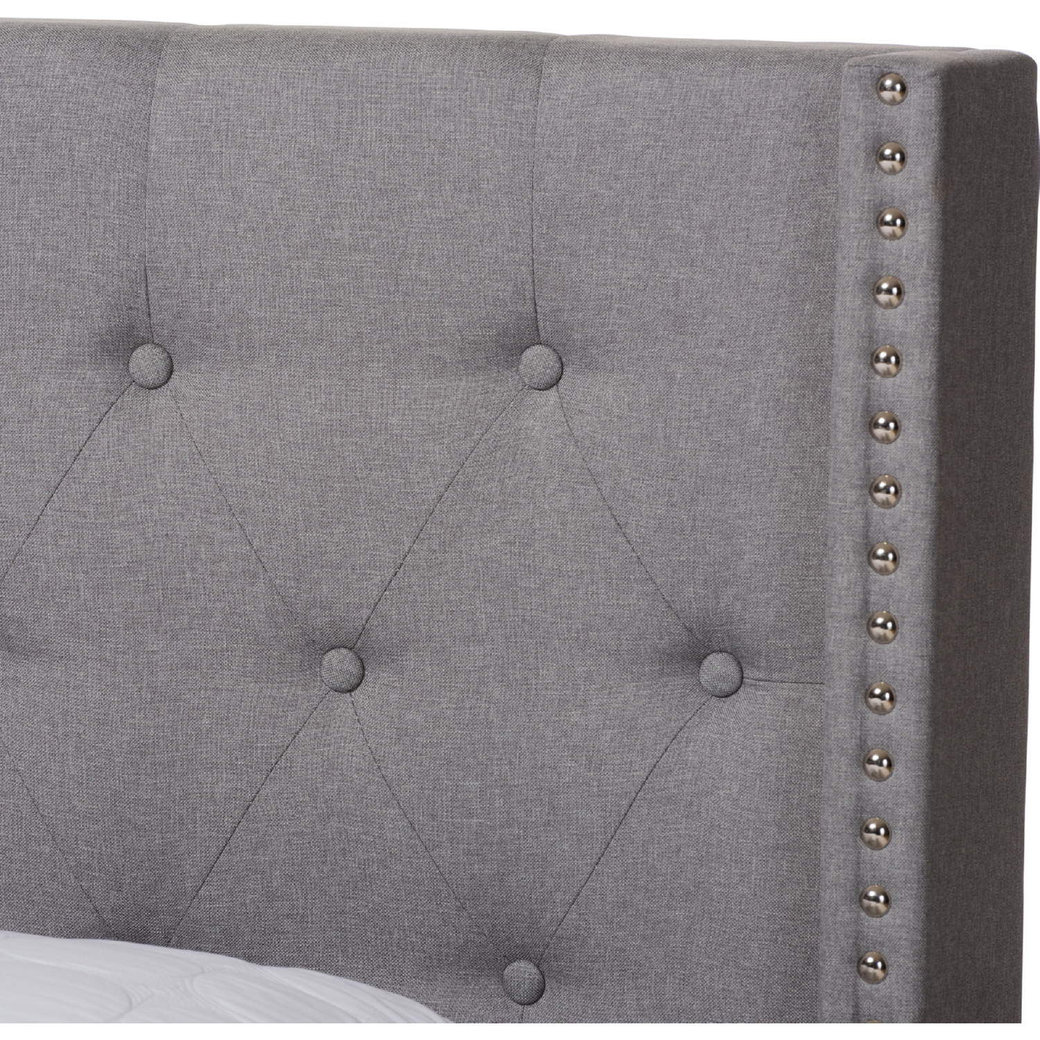 Baxton Brady Grey Queen Brady Queen Bed in Tufted Light Gray Fabric